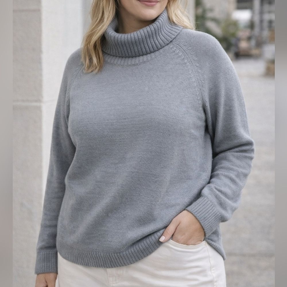 Bestow Lamswool & Nylon Blend Turtleneck Gray Pullover Top Sweater Cozy Size XL